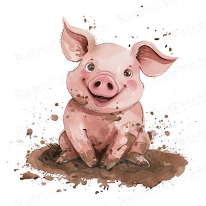 6 Pigs in Mud Clipart, Muddy Pig Clipart, Printable Pig Clipart, Cute Pig digital, Farm Animals Clipart, Junk Journal, Cute Pig Sublimation
