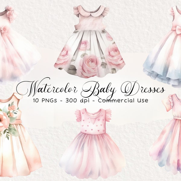 10 Victorian Baby Dresses Clipart, Newborn dress Clipart, Digital Clipart, Watercolor clipart, Printable clipart, Digital Paper Craft