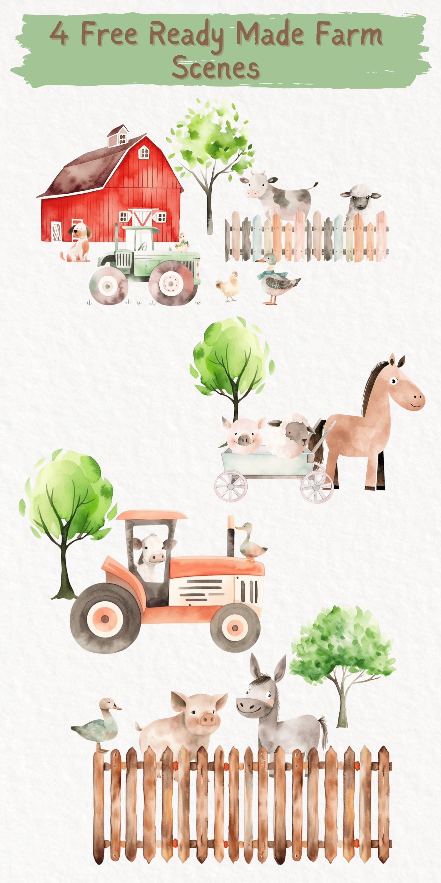 Farm Animals Watercolor Clipart Bundle Digital Download, Watercolor ...