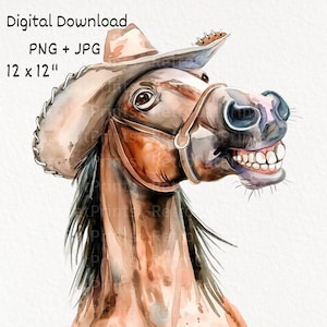 Whimsical Horse Watercolor Clipart - Adorable Neighing Horse PNG Graphics for Commercial Use, Perfect for Funny Horse-themed Designs
