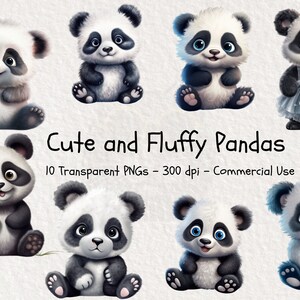 Adorable Panda Clipart Set - 10 Pandas Lindos y Esponjosos para Uso Comercial - Descarga Digital para Fabricación de Tarjetas y Manualidades con Papel
