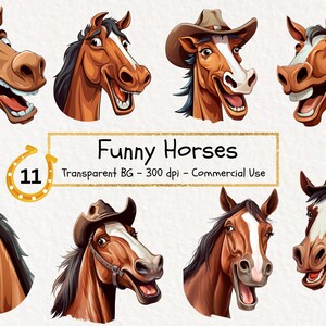 Funny Horse Clipart - 11 High Quality PNGs - Funny Horses PNG - Funny Horse for Card Making,Digital Download,Funny Horse T-Shirt Sublimation
