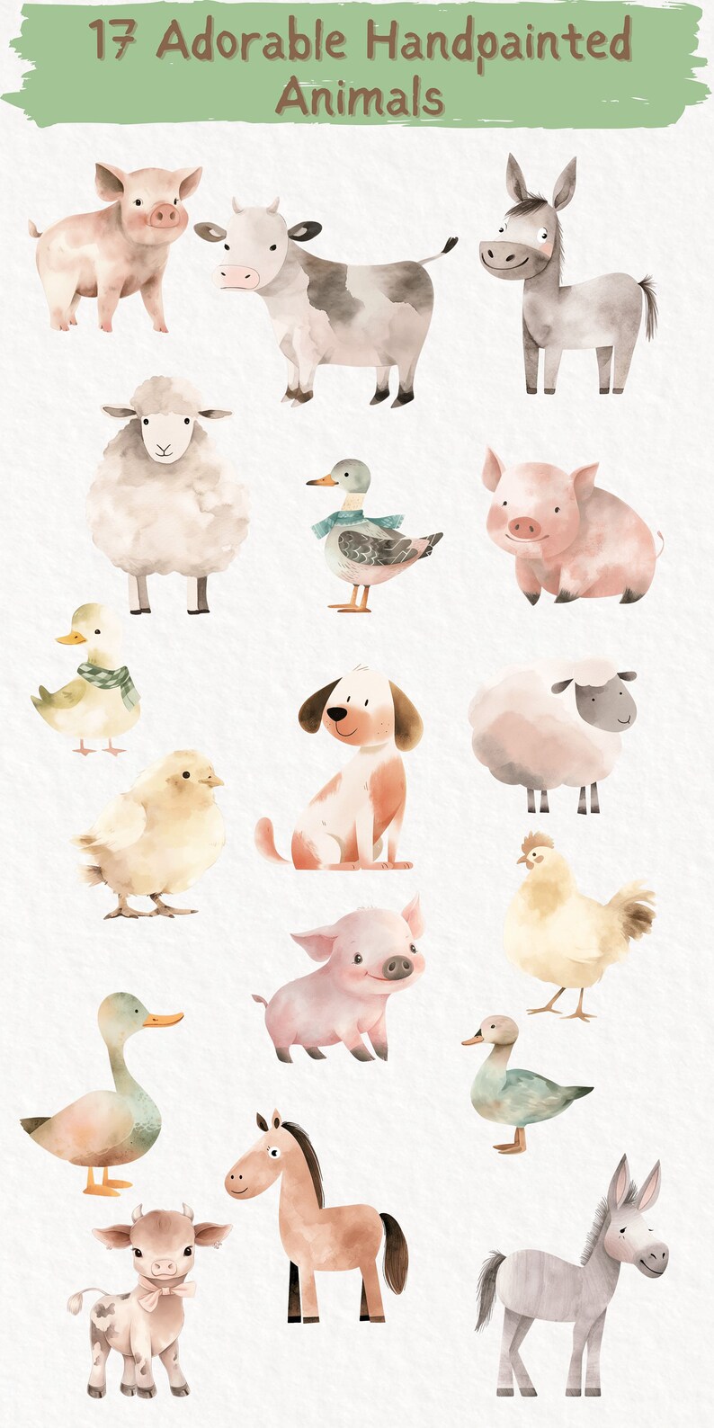 Farm Animals Watercolor Clipart Bundle Digital Download, Watercolor ...