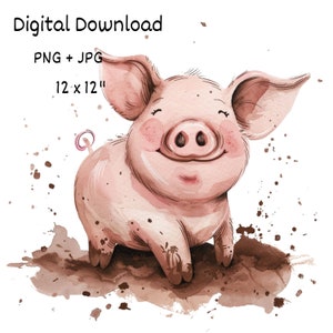 6 Pigs in Mud Clipart, Muddy Pig Clipart, Printable Pig Clipart, Cute Pig digital, Farm Animals Clipart, Junk Journal, Cute Pig Sublimation