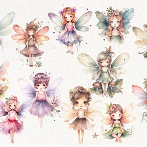 Fairy Garden Watercolor Clipart. Enchanted Forest Digital Download, Gnomes Clipart, Dainty Fairies Clipart, Soft Pastel Fairy Garden Clipart
