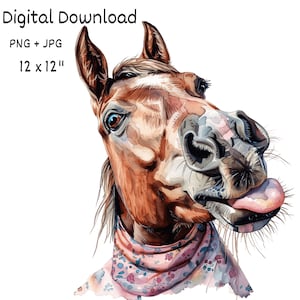 Conjunto de imágenes prediseñadas de acuarela de caballo caprichoso - Adorables gráficos PNG de caballo relinchando para uso comercial, perfectos para diseños divertidos con temática de caballos