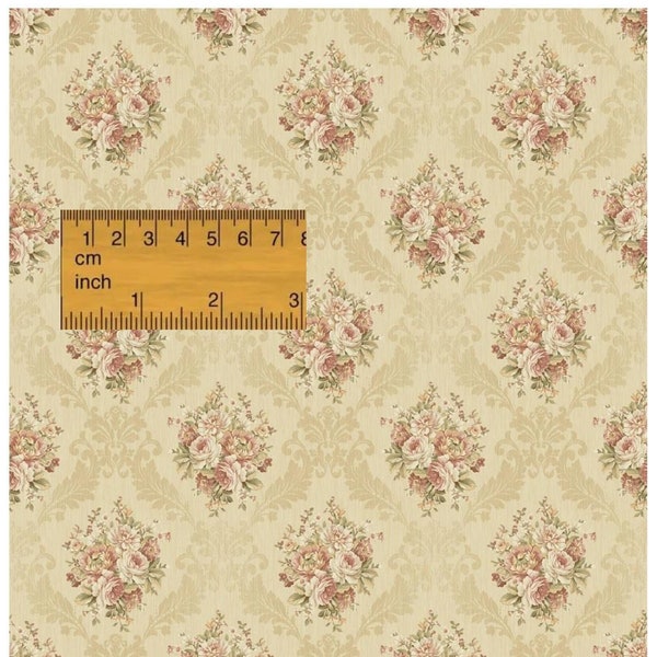 1/6 1/12 1/24 Dollhouse Miniature Classic Vintage Pale White Rouge Rose on Beige Wallpapers Seamless DIGITAL Printable Instant Download