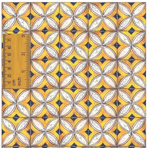 1/6 1/12 1/24 Dollhouse Damaged Broken Cracked  Blue Yellow Geometric Patterned Floor Tiles Seamless - DIGITAL Printable Instant Download