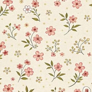 1/6 & 1/12 Dollhouse Vintage 1950s Delicate Pink Blossoms Floral Pattern Wallpaper on Cream Seamless - Digital Printable Instant Download