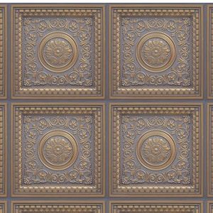 May include: Six decorative ceiling tiles with a gold and silver finish. Each tile features a raised, ornate design with a circular center motif.