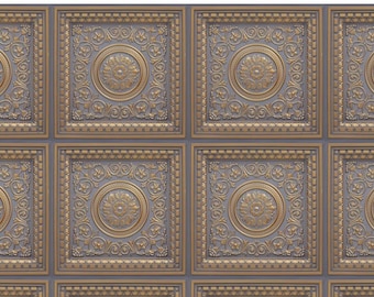 1/6 1/12 1/24 Dollhouse Vintage Brown Copper Ornate Panel Wall & Ceiling Tile Wallpaper Printable PDF - Seamless Instant Download