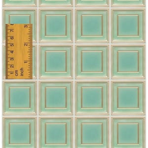 Classic Ceiling Printable | Dollhouse Ceiling Printable 1/6 1/12 1/24 | Scale Decorative Ceiling | Vintage Gold Light Green Square Ceiling