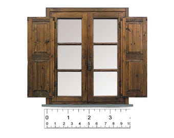 1/12 1/24 1/48 Miniatura rústica vintage de madera marrón con contraventanas PDF imprimible / Descarga instantánea