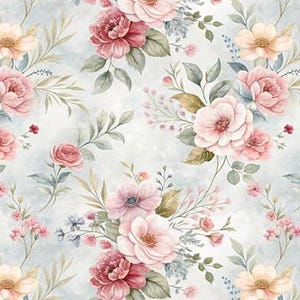 1/6 1/12 1/24 Puppenhaus Aquarell Romantische Vintage Soft Pastel Floral Rose & Peony Tapeten Nahtlos - Digital Printable Instant Download