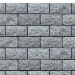 May include: A wall made of gray textured bricks. The bricks are arranged in a staggered pattern.