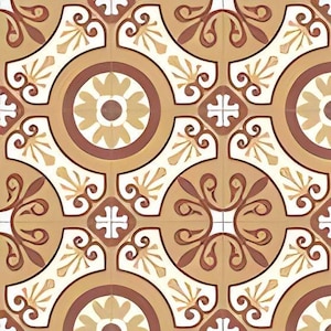 1/6 1/12 Dollhouse Vintage Brown Tones  Decorative Victorian Pattern Floor Tiles Seamless - DIGITAL Printable Instant Download