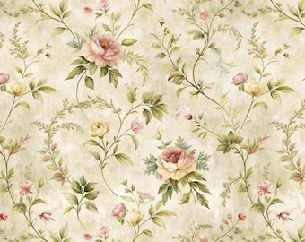 Papel tapiz floral vintage decorativo colorido para casa de muñecas, escala 1/6 1/12, patrón de rosa rosa en miniatura, imprimible en PDF