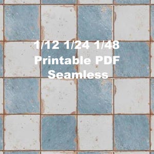 1/12 1/24 1/48 maison de poupée ancienne endommagée vintage bleu blanc mur carreaux de sol sans couture - téléchargement immédiat imprimable numérique