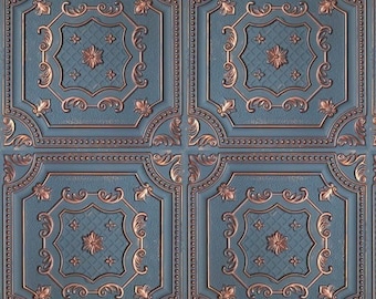 Dollhouse Vintage Bluish Copper Ornate Panel Wall & Ceiling Tile Wallpaper 1/6 1/12 Farmhouse Room Box Diorama Interior Printable PDF