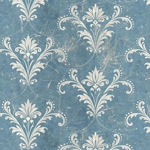 1/6 1/12 1/24 Dollhouse Antique Vintage Blue & White Damask Wallpapers Seamless - Digital Printable Instant Download