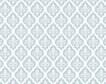 1/6 1/12 Dollhouse French Vintage Blue Damask Trellis Wallpaper | Farmhouse Shadow Box Room Box Diorama
