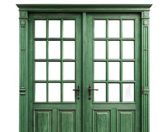 Puerta de panel de vidrio verde vintage del siglo XIX en miniatura para casa de muñecas (escala 1/12, 1/24, 1/48) (PDF imprimible, 1 PDF y 1 PNG de 5000 px, descarga instantánea)