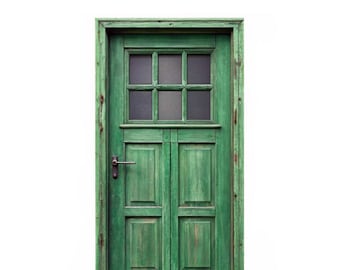 Puerta rústica de madera verde del siglo XIX en miniatura con paneles de vidrio (escala 1/12, 1/24 y 1/48) (PDF imprimible, 1 PDF y 1 JPG + 1 PNG, 5000 píxeles)