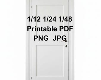 Puerta interior clásica blanca de dos paneles para casa de muñecas del siglo XX (PDF imprimible, 1/12, 1/24, 1/48, JPG, PNG)