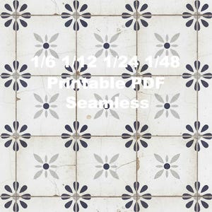 Dollhouse Aged Damaged Black Floral Ceramic Wall & Floor Tile Seamless 1/6 1/12 1/24 1/48 Miniature Kitchen Bathroom Flooring Printable PDF
