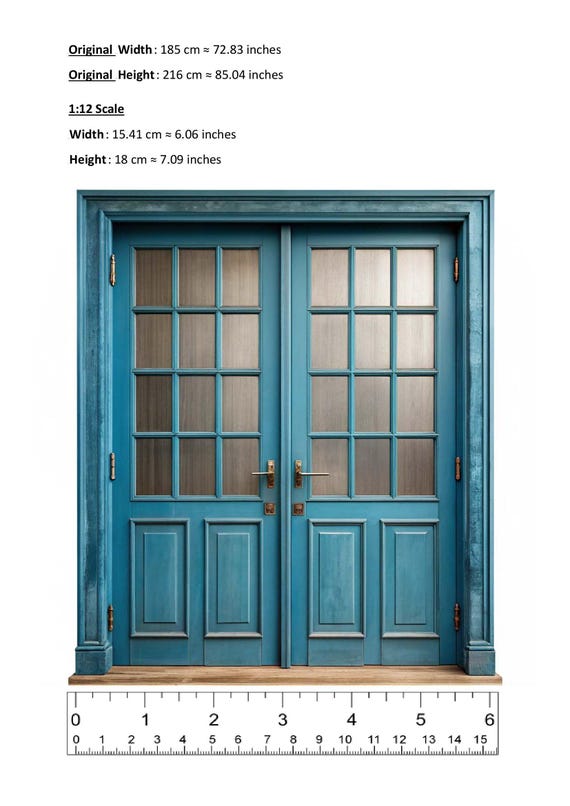 1/12 1/24 1/48 Miniature 19th Century Rustic Old Damaged Blue Glass Panel Door Printable PDF | 1 jpg + 1 png 5000px | Instant Download