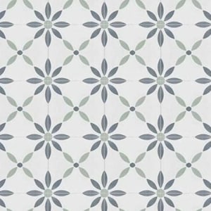 1/12 1/24 1/48 Dollhouse Vintage Soft Green & Gray Floral Porcelain Tile on Matte White Seamless - DIGITAL Printable Instant Download