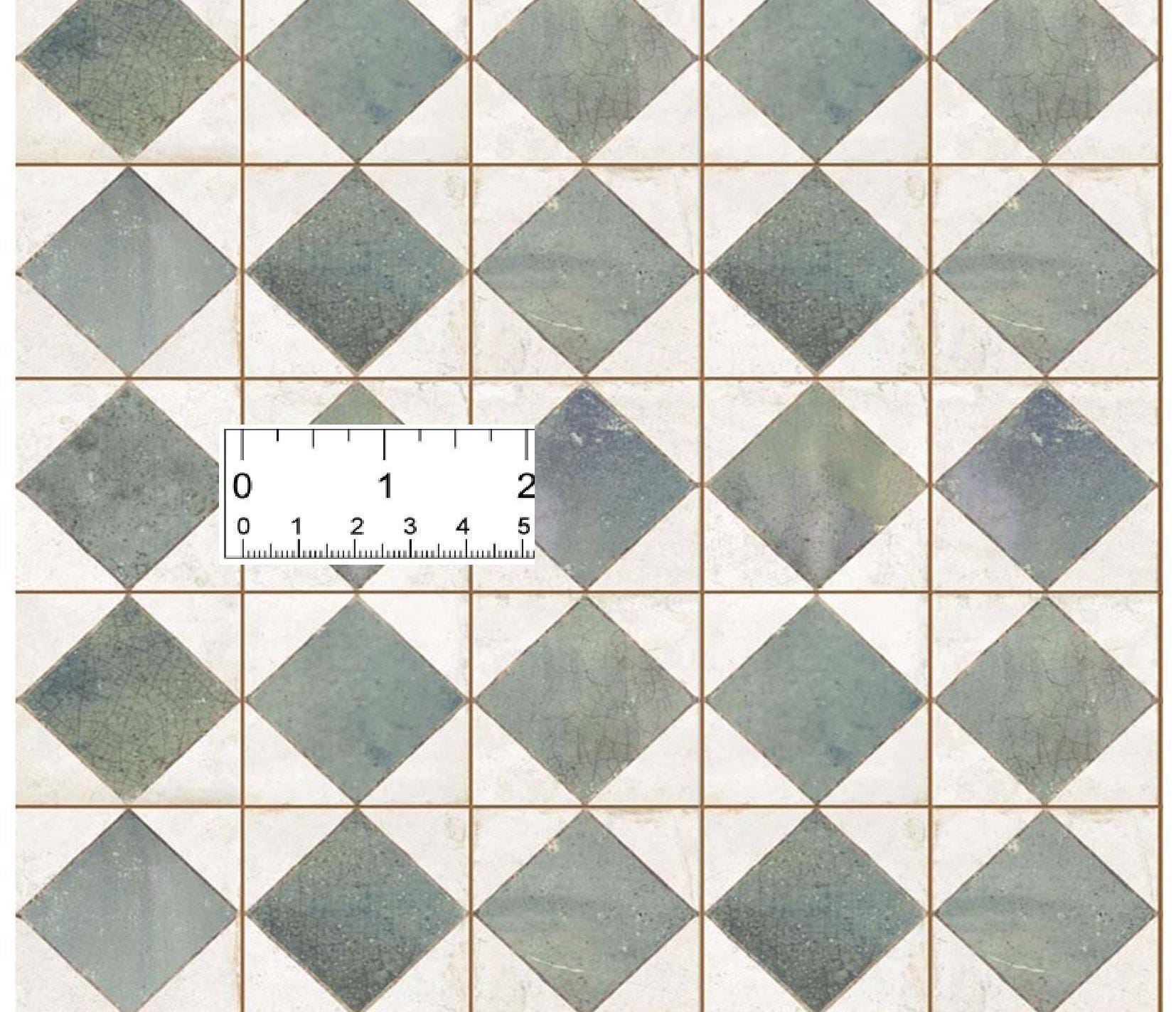 1/6 1/12 1/24 1/48 Dollhouse Miniature Old Dirty Pale Green Square Floor Tiles Seamless - DIGITAL Printable Instant Download