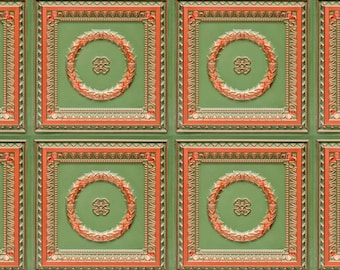 1/6 1/12 1/24 Dollhouse Vintage Copper Ornate Green Background Panel Wall & Ceiling Tile Wallpaper Printable PDF - Seamless Instant Download