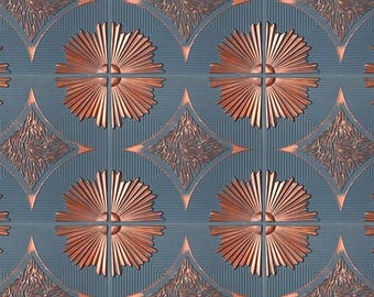1/6 1/12 1/24 1/48 Dollhouse Vintage Bluish Copper Ornate Panel Wall & Ceiling Tile Wallpaper Printable PDF - Seamless Instant Download