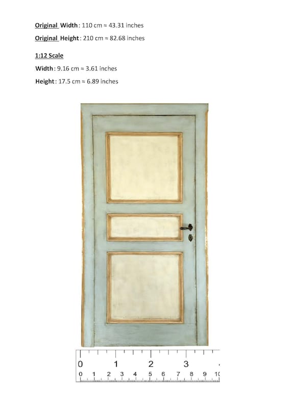 1/12 1/24 1/48 Miniature 1800's French Style Rustic Dirty Mint Green & Cream Wooden Three Panel Door Printable PDF | 1 pdf + 1 jpg