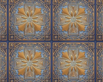 1/6 1/12 1/24 Dollhouse Vintage Bluish Copper Ornate Floral Panel Wall & Ceiling Tile Wallpaper Printable PDF - Seamless Instant Download