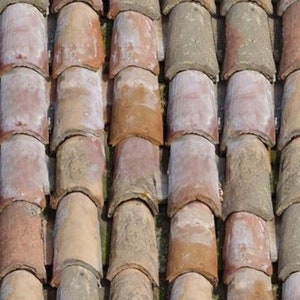 1/12 1/24 Dollhouse Old Damaged Half Round Pale Matte Red Clay Roof Tiles Seamless DIGITAL Printable Instant Download
