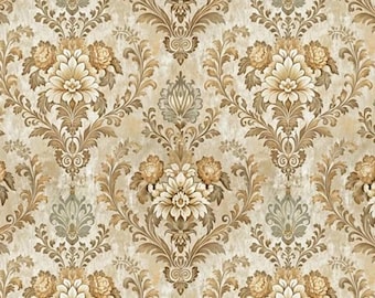 Papel pintado vintage de corona botánica desgastada para casa de muñecas, escala 1/6, 1/12. Papel pintado antiguo imprimible, escala 1/6, 1/12. Papel pintado vintage decorativo imprimible.