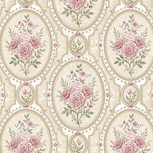 Papel tapiz con medallón de rosa victoriana en miniatura, escala 1/6, 1/12 y 1/24, para casa de muñecas, con diseño floral antiguo - Descarga instantánea e imprimible digitalmente.