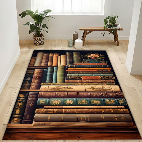 Wooden Bookshelf Rug, Bookshelf Rug, Learning Area Rug, Library Bookshelves Rug, Bookshelf Carpet, Book Pattern Rug, Book Lover Gift