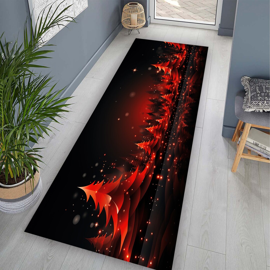 Red Christmas Tree Rug Christmas Tree Runner Christmas Long Etsy