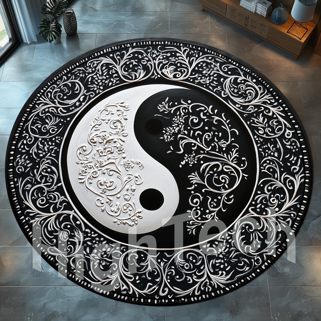 Yin Yang Art Rug, Yin Yang Round Rug, Peaceful Gift Rug, Spiritual Yin ...