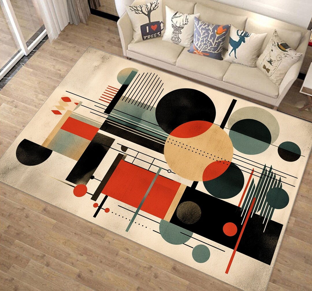 AI Generated Mid Century Rug, Mid Century Modern Rug, Mid Century