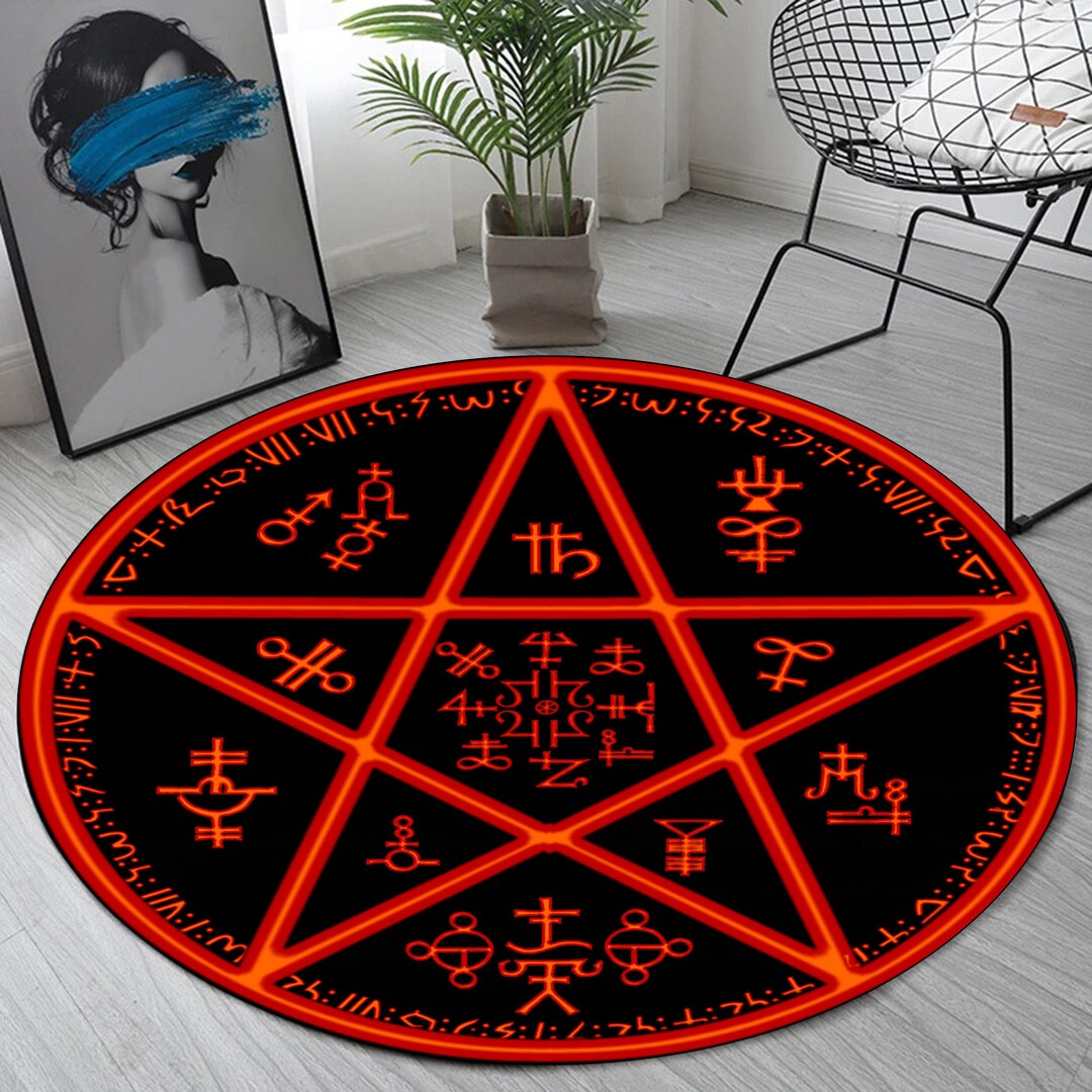 Supernatural Rug, Five Elements Pentagram Rug, Red and Black Pentagram ...