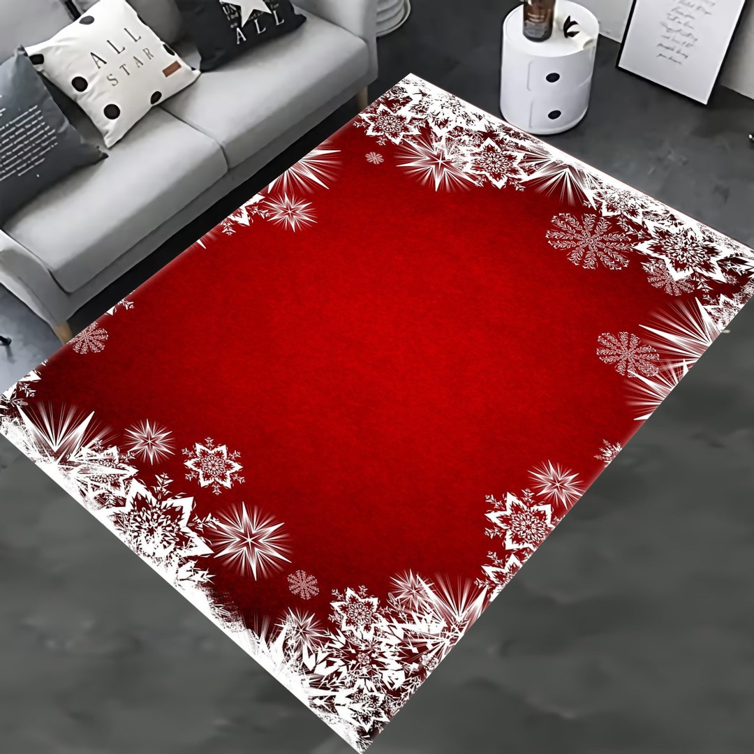 Christmas Snow Rug Red Christmas Rug Snow Rug Merry Etsy