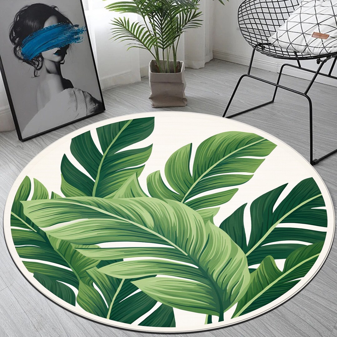 Monstera Leaves Round Rug Big Green Leaf Rug Green Plant Etsy
