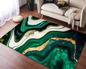 Green Marble Texture Rug, Green White Marble Rug, Golden Texture Rug, Gold and Green Pattern Rug, Epoxy Style Rug, Most Popular Marble Rug