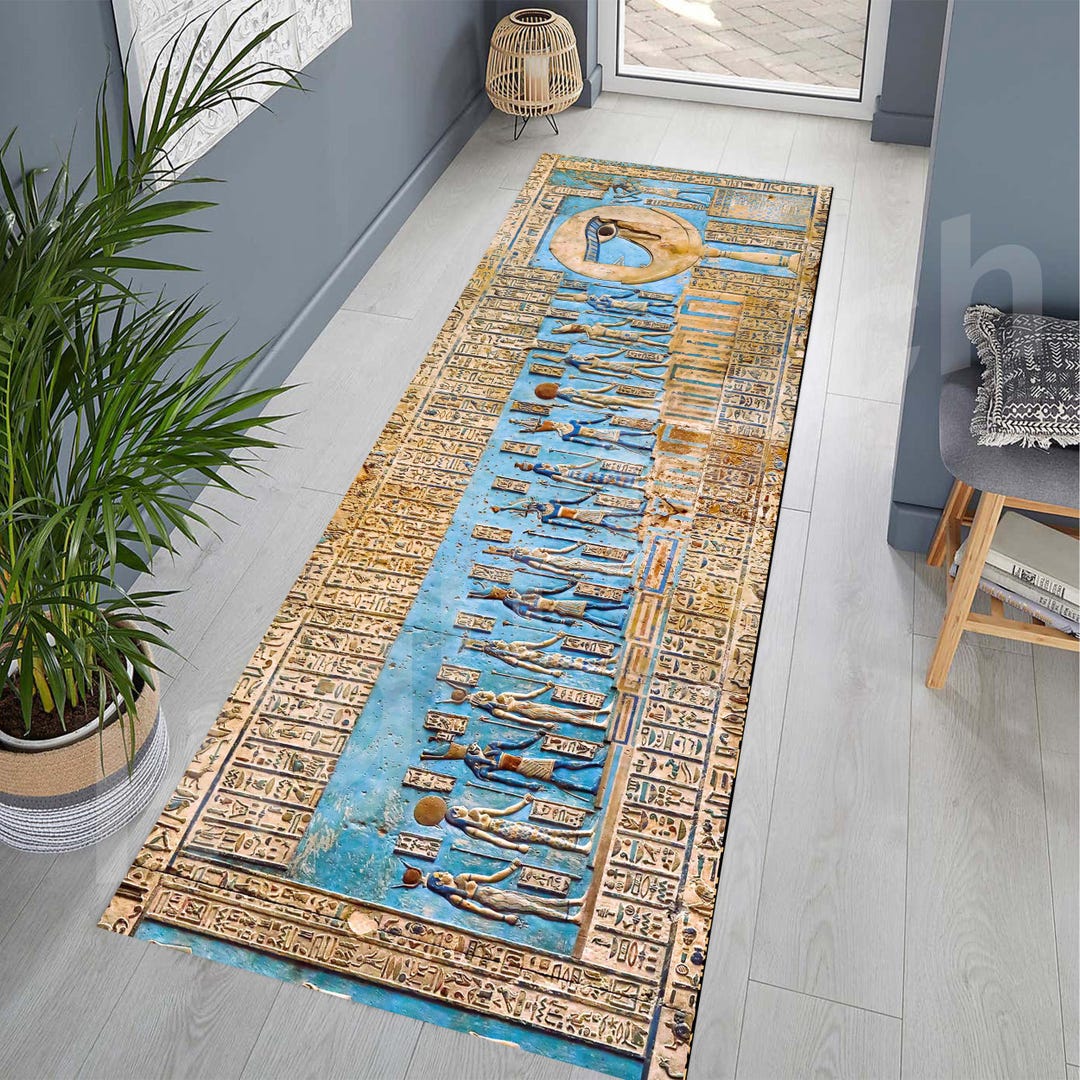 Egyptian Gods and Goddesses Long Rug, Dendera Temple Ceiling Rug ...