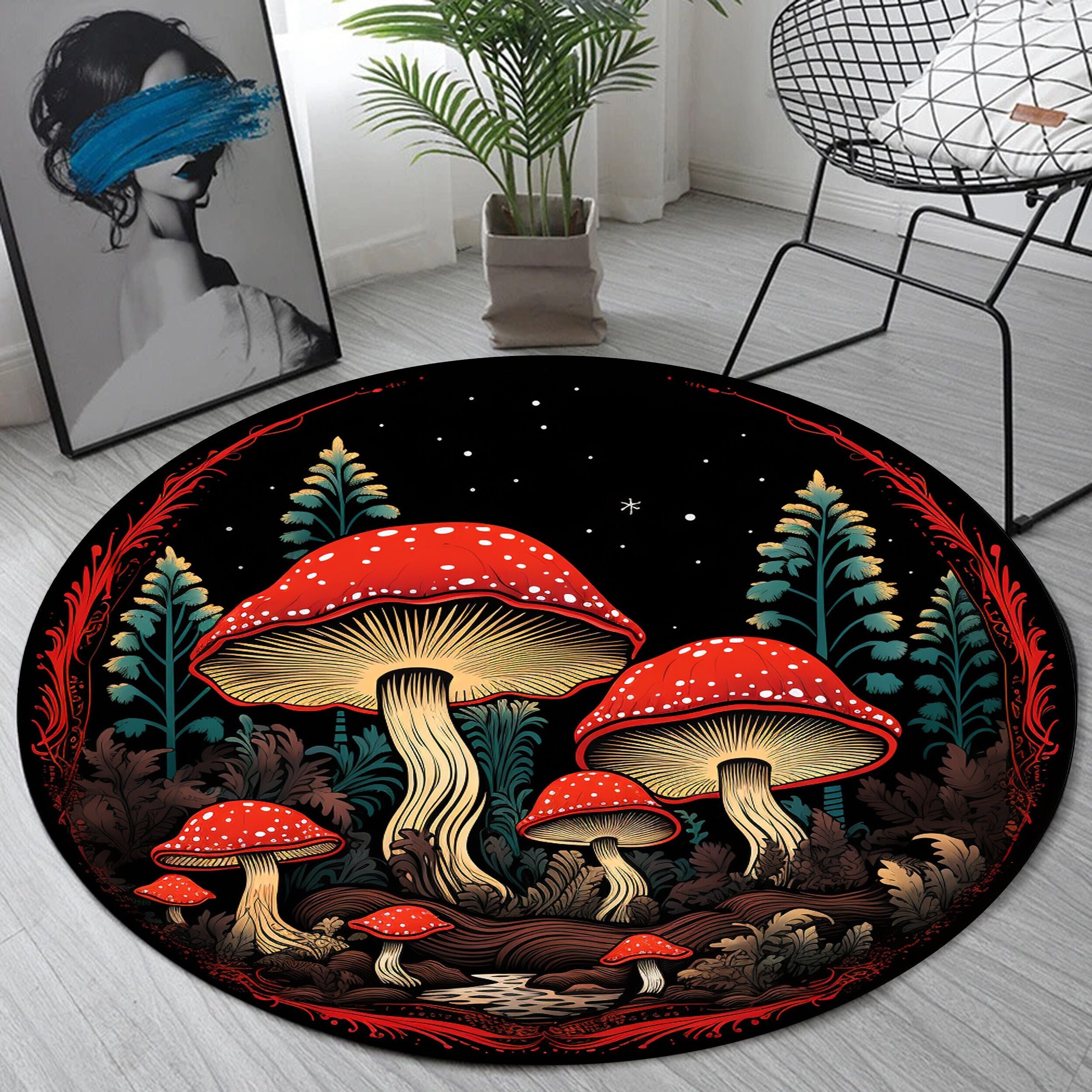 Mushroom Rug Mushroom Area Rug Mushroom Carpet Red Mushroom Etsy