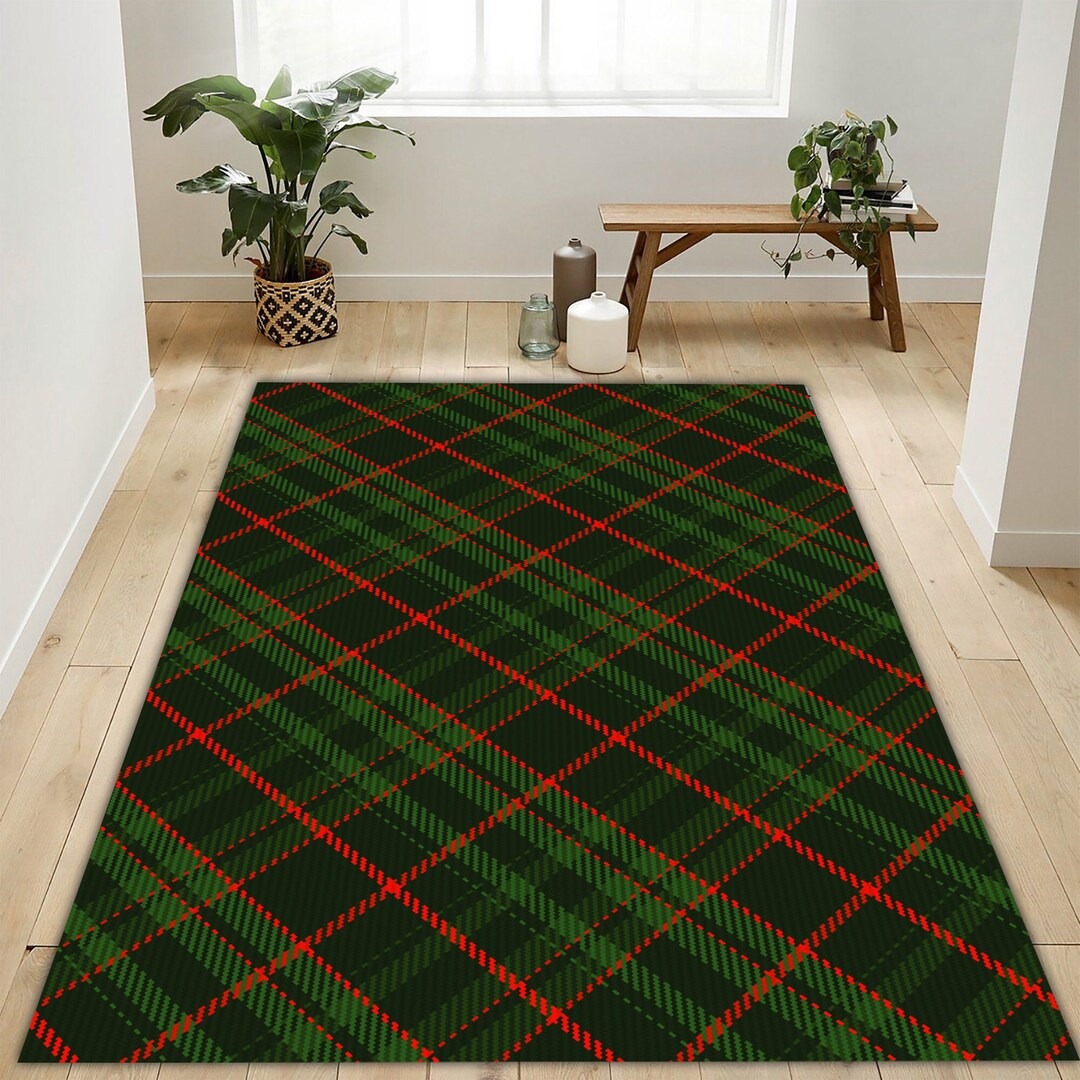 Winter Rug, Winter Area Rug, Plaid Christmas Rug, Winter Decoration Rug